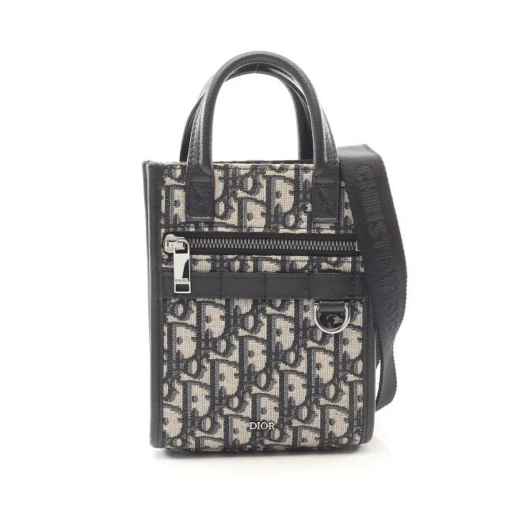 Dior Safari North South Oblique Handbag Canvas Leather Beige Black